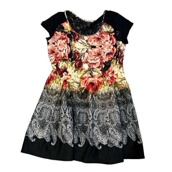 Love Squared Plus Size 2X Dress Printed Lace Multi Color Cap Sleeve - Picture 2 of 5